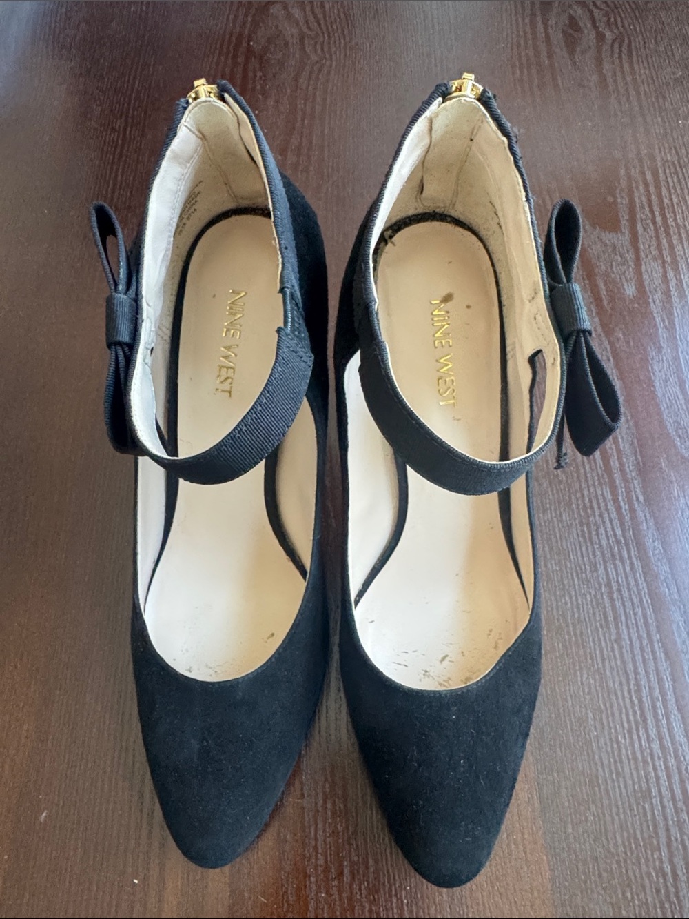Nine West Black Suede Bow Ankle-Strap Pumps